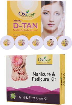 Oxileaf D-Tan Facial Kit for Sun-Tan Removal & Manicure & Pedicure Foot Care Kit Combo(2 x 177.5 ml)