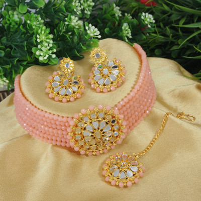 Dhirajart Alloy Gold-plated Pink, Gold, White Jewellery Set(Pack of 1)