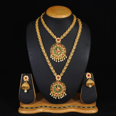 Dhirajart Alloy Gold-plated Gold, Green, Ruby Red Jewellery Set(Pack of 1)