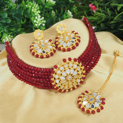 Dhirajart Alloy Gold-plated Maroon Jewellery Set(Pack of 1)