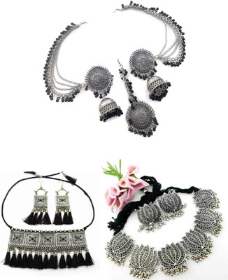 Glimmers Group Alloy Silver, Black Jewellery Set(Pack of 1)