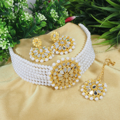 Dhirajart Alloy Gold-plated White Jewellery Set(Pack of 1)