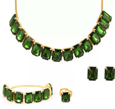 Saanjh Alloy Gold-plated Gold, Green Jewellery Set(Pack of 1)
