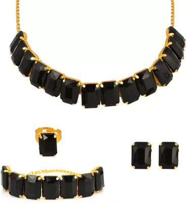 Saanjh Alloy Gold-plated Black, Gold Jewellery Set(Pack of 1)