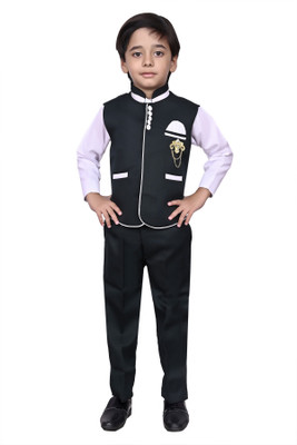 VALUE CREATION Boys Festive & Party Shirt, Waistcoat and Pant Set(Green Pack of 1)