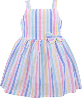 WishCare Girls Midi/Knee Length Casual Dress(Blue, Sleeveless)