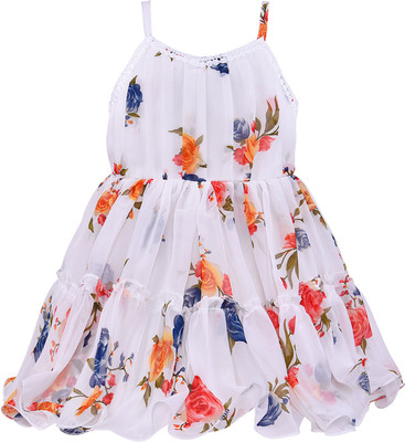 WishCare Girls Midi/Knee Length Casual Dress(White, Sleeveless)