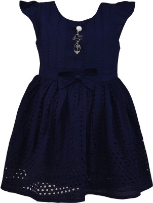 WishCare Girls Midi/Knee Length Casual Dress(Dark Blue, Sleeveless)