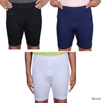 Kowsi Short For Girls Casual Solid Cotton Blend(Multicolor, Pack of 3)