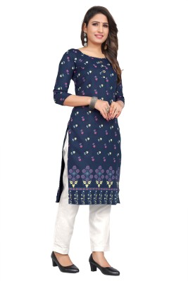 RUNAYA NX Women Printed Straight Kurta(Blue)