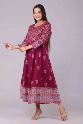 Pink World Women Printed Anarkali Kurta(Pink)