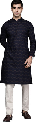 MANYAVAR Men Printed Straight Kurta(Blue)