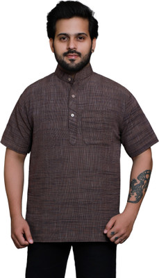 RAI's Men Self Design Straight Kurta(Brown)