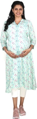 Ziva Maternity Wear Women Floral Print A-line Kurta(Light Green)