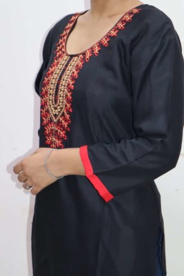 God creation Women Embroidered Straight Kurta(Black)