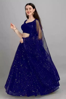 k fashion point Embellished, Self Design Semi Stitched Lehenga Choli(Dark Blue)