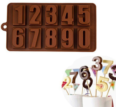 Delidge Silicone Chocolate Mould Numeric 0-9 Number Chocolate Cake 10 Cups Fondant Candy Silicon Mold(Pack of 1)