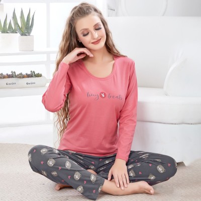 Samai Fashions Women Solid Pink Top & Pyjama Set