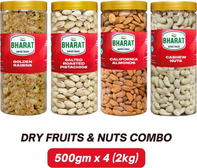 Bharat Super Foods Dry Fruits Combo Pack of 4, Almond, Cashew, Raisin, Pistachios 500gm Each - 2kg Almonds, Cashews, Pistachios, Raisins(4 x 0.5 kg)