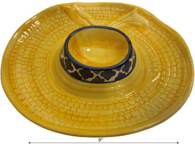 Your Local Store POTTERY CHIP & DIP PLATTER FOR SERVING SNACKS WITH ATTACHED BOWL SET OF 1 Chip & Dip Tray(Microwave Safe)