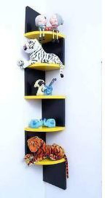 woodinzo Zig Zag MDF Wooden Shelf | Wall Mount | Zig zag Shape MDF (Medium Density Fiber) Wall Shelf(Number of Shelves - 5, Black, Yellow)