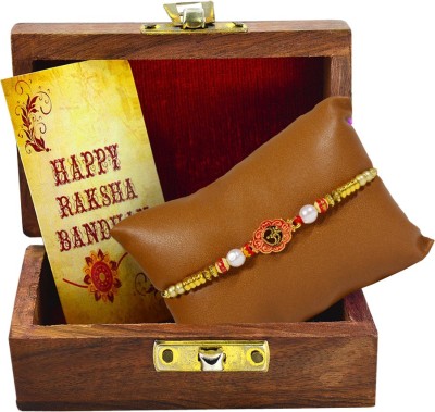 Avirons Rakhi, Greeting Card  Set(1 Designer Rakhi with Small Greeting in Beautiful Wooden Box)