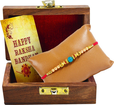 Avirons Designer Fancy Rakhi for Bhaiya | Designer Rakhi for Brother | Rakhi for Bhai-IZ22100-1 Mauli Thread Rakhi, Greeting Card  Set(1 Designer Rakhi with Small Greeting in Beautiful Wooden Box)