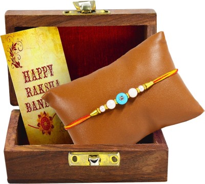 Avirons Rakhi, Greeting Card  Set(1 Designer Rakhi with Small Greeting in Beautiful Wooden Box)
