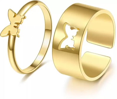 LCB Golden Butterfly Couple Finger Ring for Women & Men Alloy Gold Plated Ring Set Stainless Steel Gold Plated Ring Set