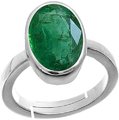 EVERYTHING GEMS 6.25 Ratti 5.55 Carat Certified Emerald Panna by WTGTL Precious Gemstone Brass Emerald Silver Plated Ring