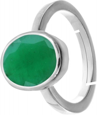 EVERYTHING GEMS 9.25 Ratti 8.80 Carat Certified Emerald Panna Adjustable Silver Ring Brass Emerald Silver Plated Ring