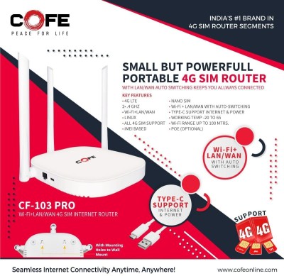 COFE CF 103 PRO 300 Mbps 4G Router  (White, Single Band)