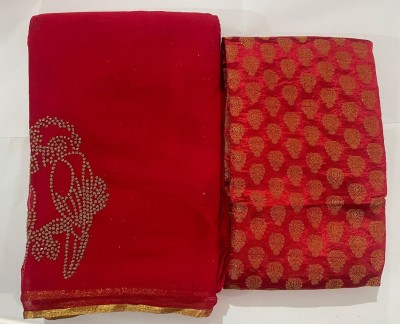 REBOOT FASHIONS Embroidered Bollywood Chiffon Saree(Red)
