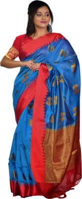 Siddheswari Collections Woven Handloom Handloom Pure Silk Saree(Light Blue)