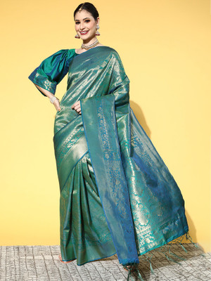 Ratnavati Printed Bollywood Silk Blend Saree(Dark Green)