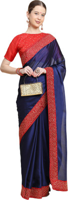 pUNYATHA CREATION Solid/Plain Bollywood Pure Silk Saree(Dark Blue)
