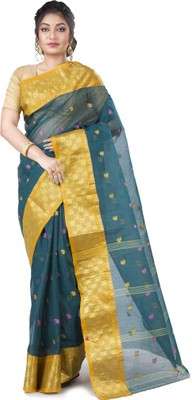 Bong ButiQ Woven Tant Pure Cotton Saree(Green)