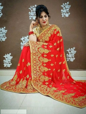 REBE Industries Embroidered Bollywood Georgette Saree(Red)