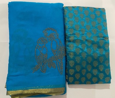 REBOOT FASHIONS Embroidered Bollywood Chiffon Saree(Blue)