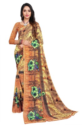 THE PRIVATE LABLE Printed Daily Wear Georgette Saree(Yellow)