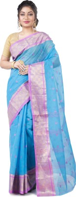 Bong ButiQ Woven Tant Pure Cotton Saree(Blue)