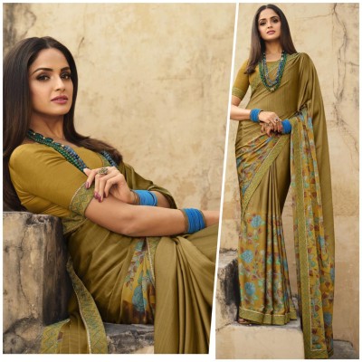 peer store Printed, Self Design, Floral Print, Dyed, Solid/Plain Bollywood Georgette, Chiffon Saree(Light Green)