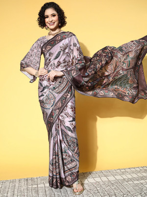 Ratnavati Printed Pochampally Crepe Saree(Grey)