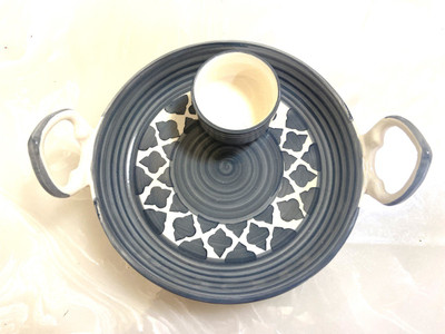 Your Local Store GREY COLOR KADAI SHAPED PLATTER WITH ATTACHED BOWL FOR SERVING SNACKS SET OF 1 Chip & Dip Tray(Microwave Safe)