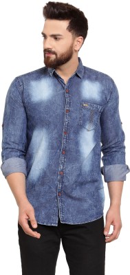 GRAND STITCH Men Washed Casual Blue Shirt