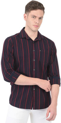 TURTLE Men Striped Formal Black Shirt