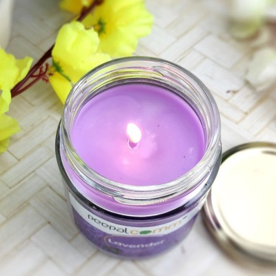 PeepalComm Glass Lavender Fragrance Scented Wax Big Jar Candle for All Purpose Home Decor Candle(Purple, Pack of 1)