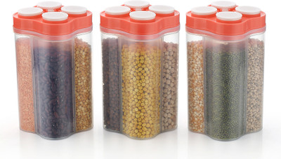 Qtrix Plastic Grocery Container  - 2000 ml(Pack of 3, Red)