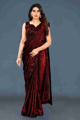 Yuvi Fab Embellished Bollywood Lycra Blend Saree(Red)