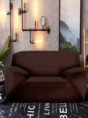 Flipkart SmartBuy Polyester Checkered 1 Seater Sofa Cover(Brown Pack of 1)